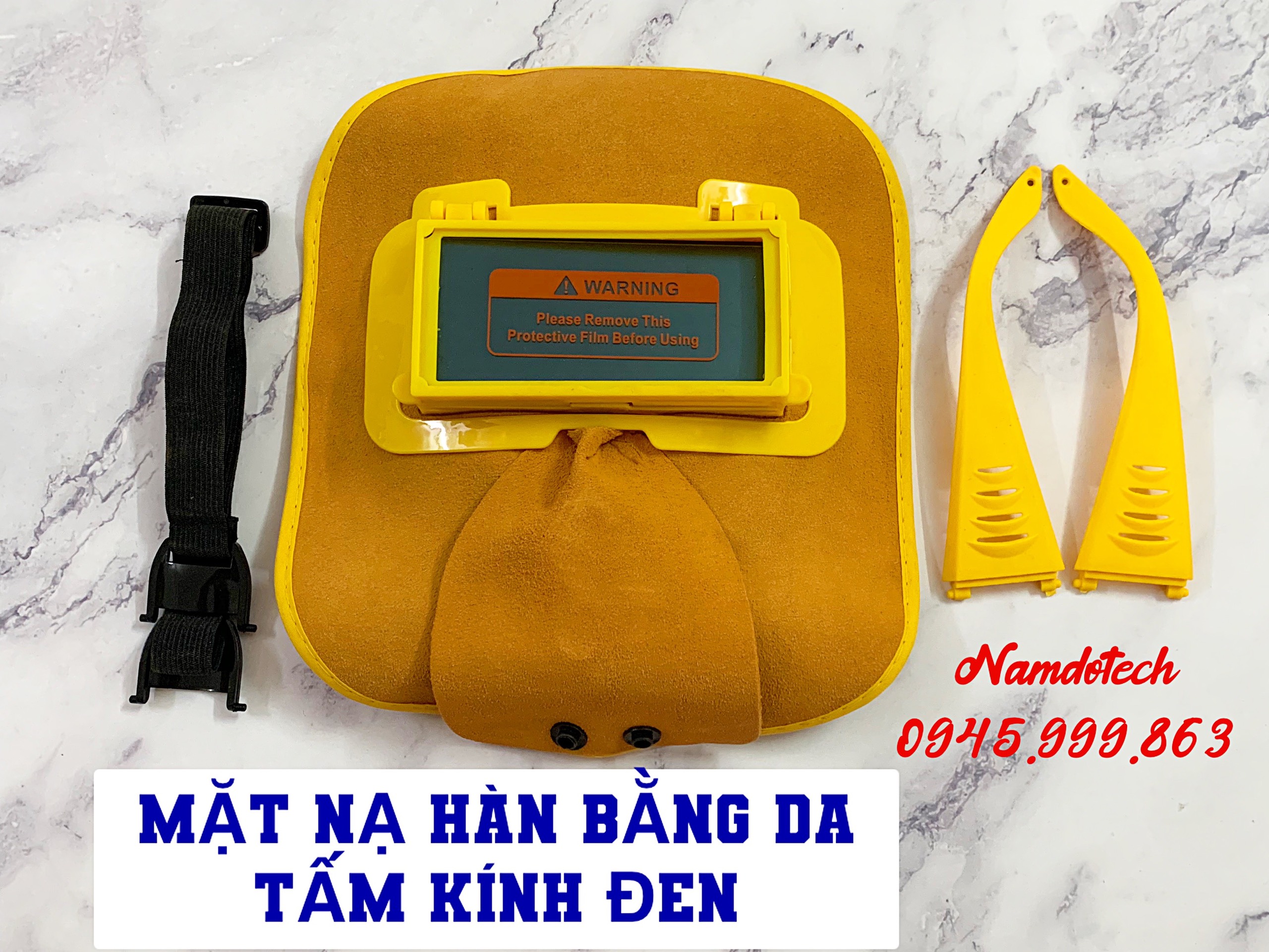 Mặt nạ hàn da bò tấm kính đen bảo vệ mắt, mặt nạ chống cháy, phụ kiện mig, hàn que