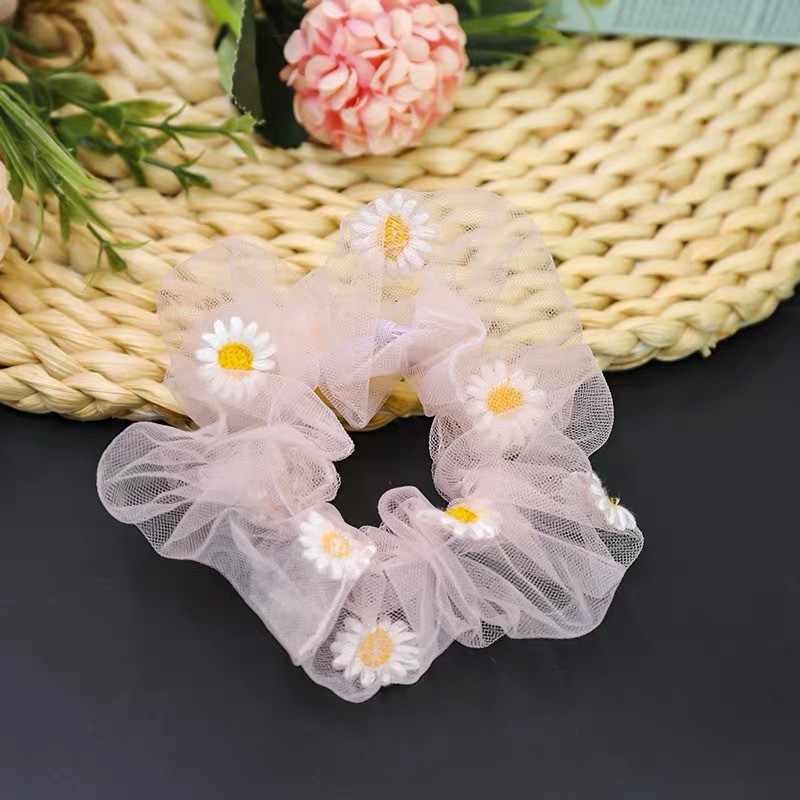 CỘT TÓC BUỘC TÓC VẢI SCRUNCHIES THÊU HOA CÚC