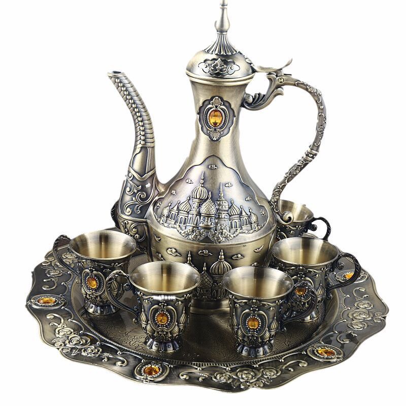 BỘ BÌNH LY RƯỢU ĐỒNG KIỂU CỔ PHONG CÁCH BA TƯ