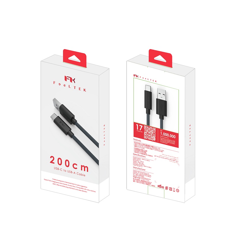 Cáp sạc USB-C to USB-A Cable Feeltek - màu đen