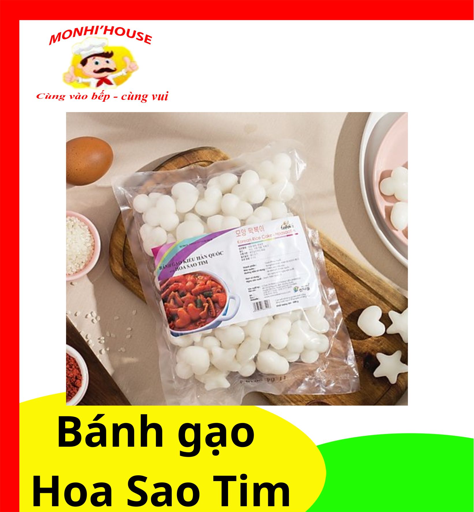 500g bánh gạo tokbokki hình tim sao hoa