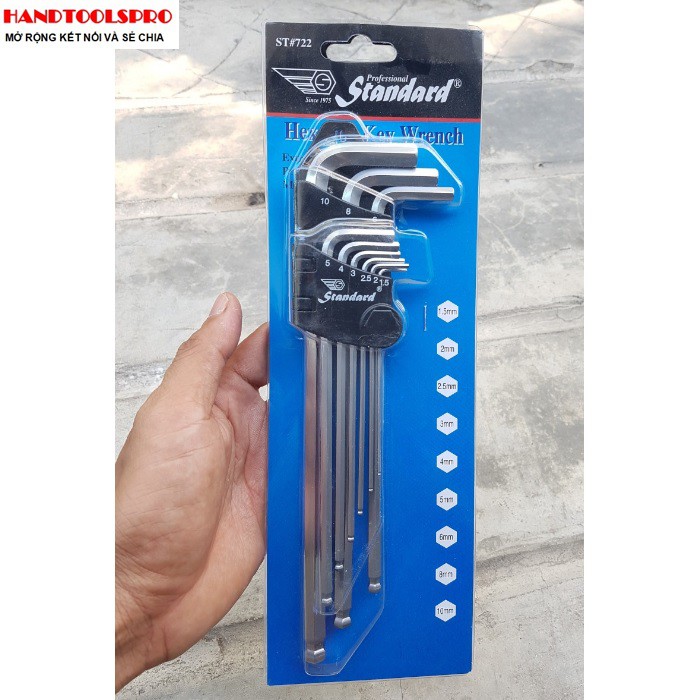 Bộ lục giác 9 cây hệ mét 1.5-10mm standard st#722