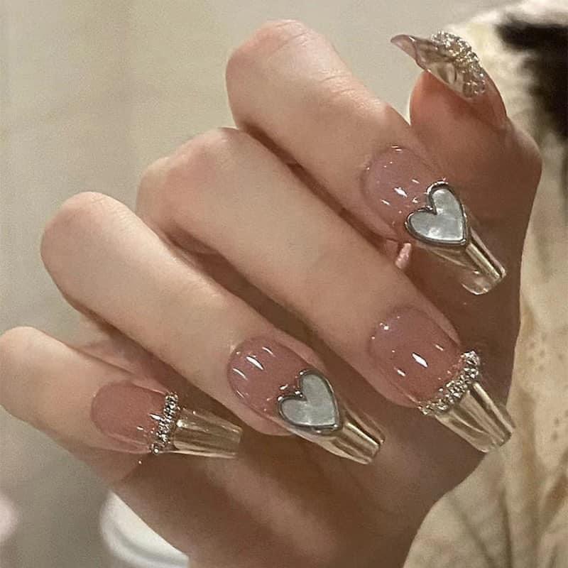 Set charm xích mix trái tim trang trí nail