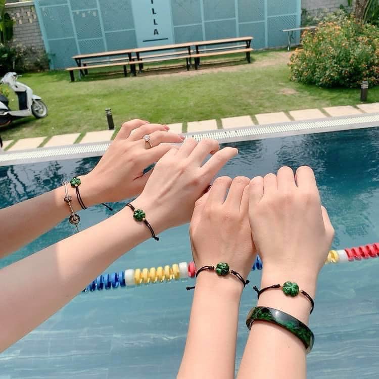 Vòng tết cỏ 4 lá ngọc sơn thủy, Lắc tay, vòng tay, vòng cặp, vòng đôi, lắc tay đôi