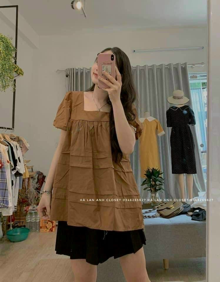 Áo bầu Chất von zập ly mềm mát cộc tay mùa hèÁo bầu thời trang dạo phố chất mát cổ vuông