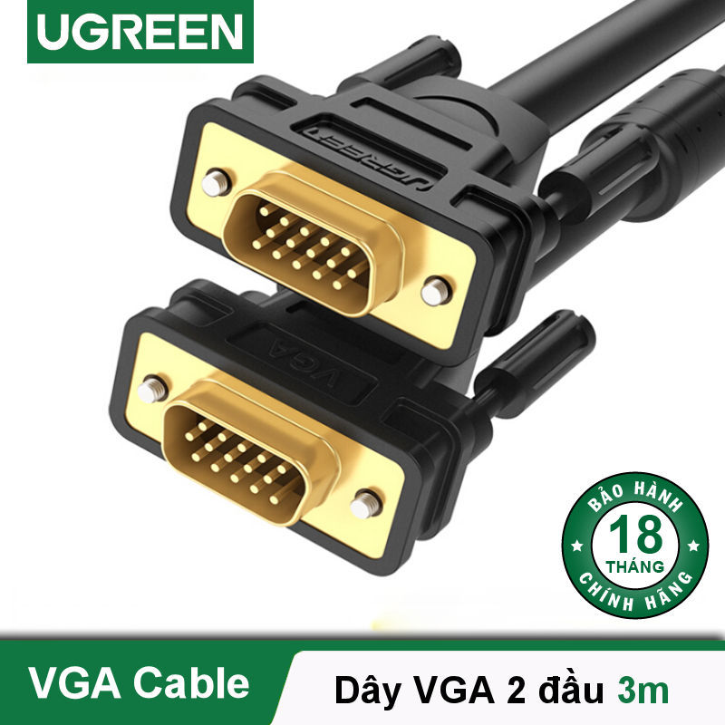 Bảng giá Dây cáp kết nối VGA HDB 15 đực sang HDB 15 đực dài từ 1-30M UGREEN VG101 VG105 - Hãng phân phối chính thức Phong Vũ