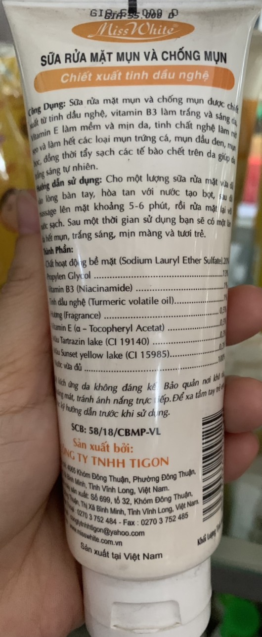 Sữa rửa mặt MissWhite mụn, thâm 100g