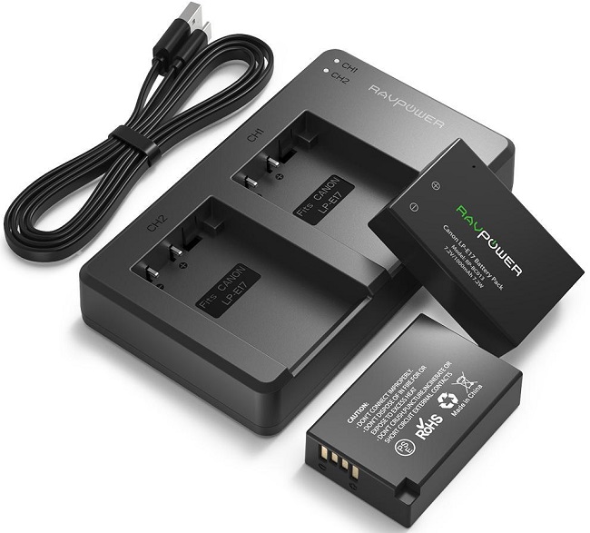 Bộ 2 Pin + 1 Sạc RAVPower LP-E17 for Canon EOS 77D, EOS 750D, EOS 760D, EOS 8000D, EOS M3, EOS M5, EOS M6