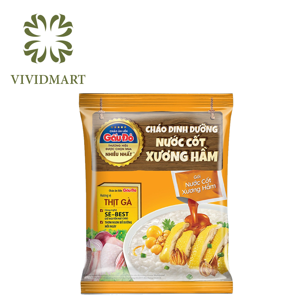 Cháo dinh dưỡng nước cốt xương hầm 2 vị thịt bằm và thịt gà – gói 57g – gấu đỏ