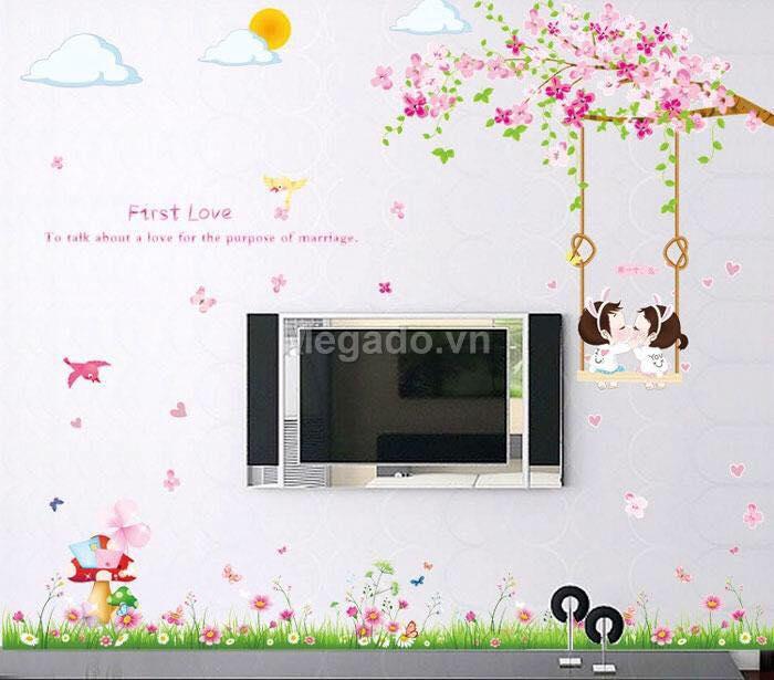 Decal  dán chân tường mẫu hoa kèm cây