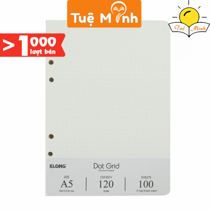 Sổ còng bìa nhựa Klong A5 100 tờ ruột chấm Dot grid/ ô vuông caro chất lượng VPP KLONG