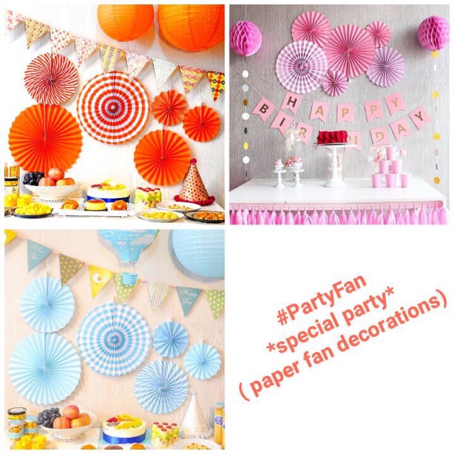 Party fan (bộ trang trí giấy hình quạt set 6 cái)