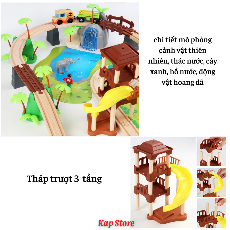 Jungle train set, Wooden Railway 107pcs, playable with Brio, Hape wooden railway