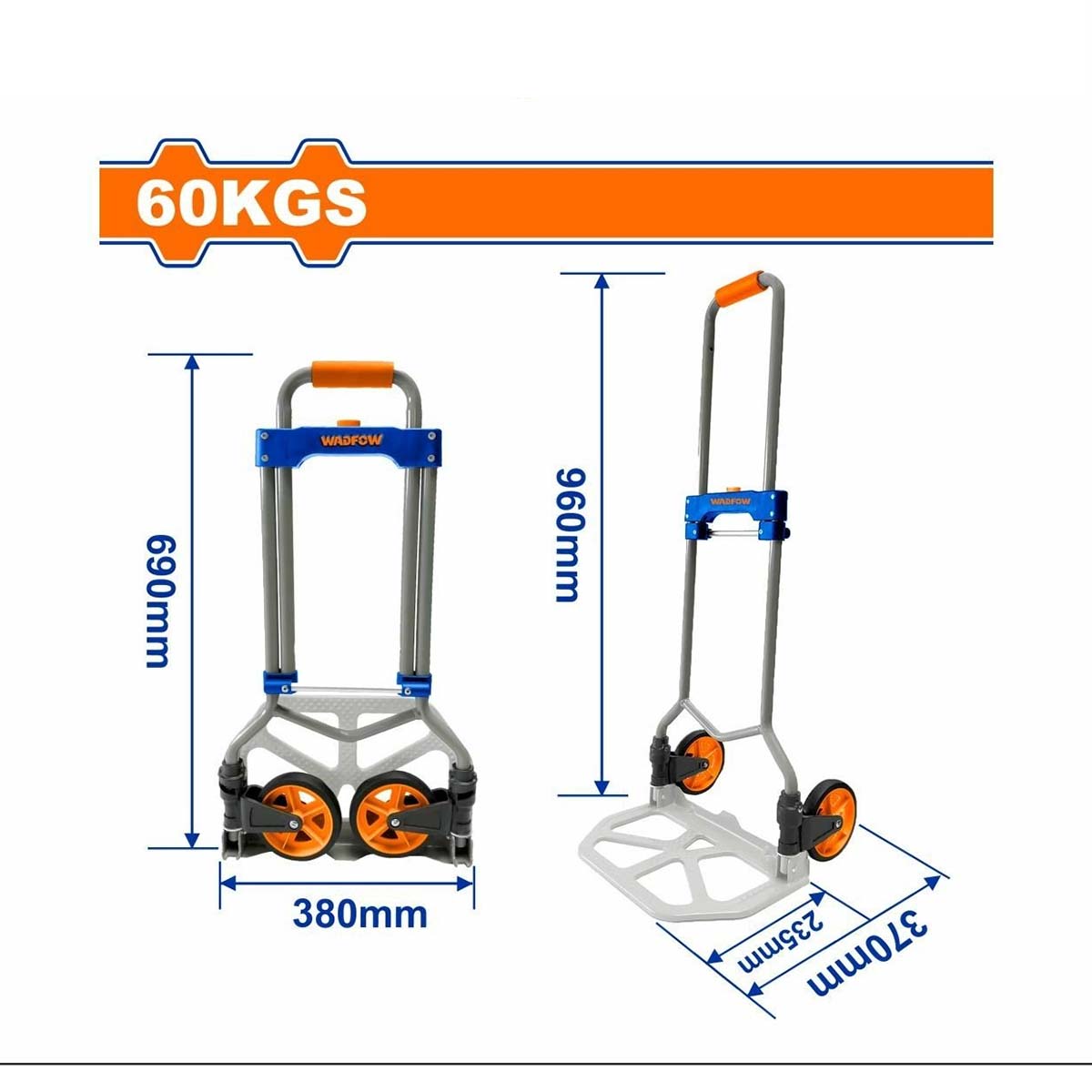 Xe đẩy hàng gấp gọn 2 bánh WADFOW tải trọng 60-100kg, xe kéo hàng gấp gọn đa năng, ống thép tấm thép cứng cáp chắc chắn