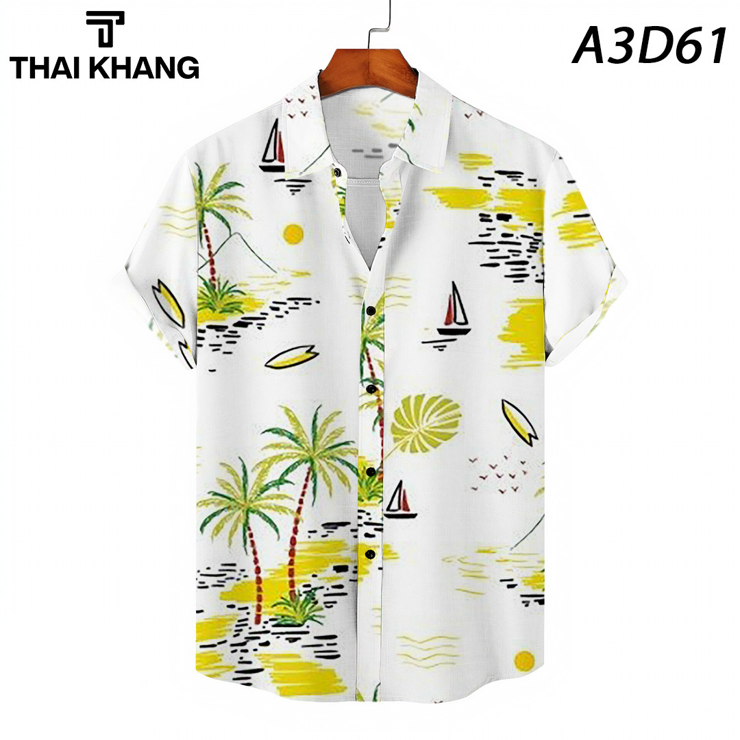 Áo sơ mi đi biển họa tiết THÁI KHANG vải lụa mềm mặc thoải mái không nhăn rất mát A3D14