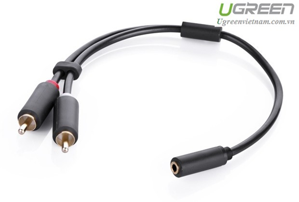 Cáp audio 3.5mm âm ra 2 rca dương dài 20cm ugreen ug-10561 mạ vàng 24k cao cấp