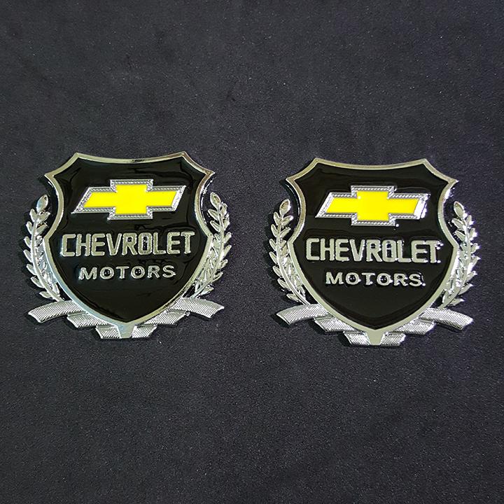 Bộ 2 miếng dán logo kim loại chữ CHEVROLET bông lúa