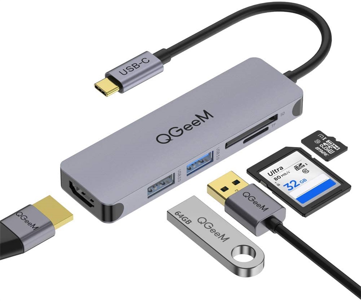 Bảng giá Bộ Hub QGeeM USB C 5 trong 1, chuyển đổi USB C sang HDMI Adapter  4k Multiport, USB C sang USB , đầu đọc thẻ Type C tương thích với