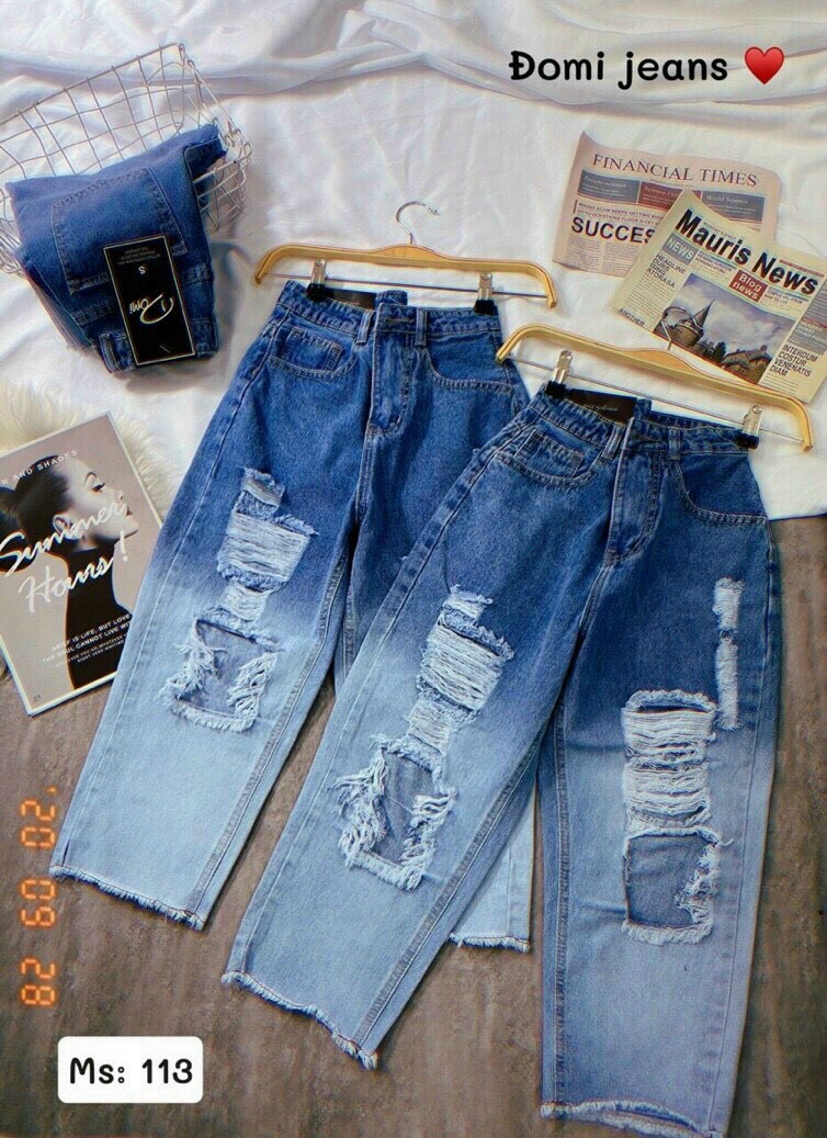 [HCM]quần baggy nữ baggy jean nữ thiết kế rách táo bạo phối loang màu mới lạ nổi bật Julyshop94 ns081