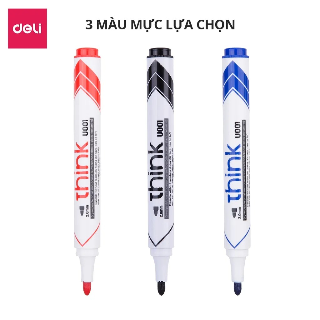Bút Lông Viết Bảng Trắng Xóa Được Deli 3 Màu U001 - Bút Viết Trơn Mượt Tiện Dụng