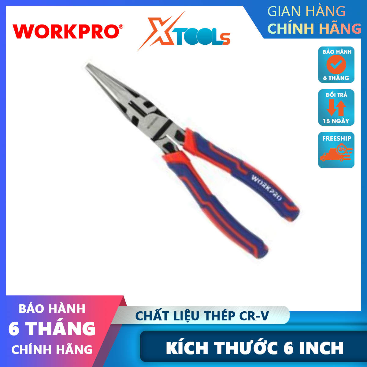 Kìm nhọn bằng thép CR-V 6 inch Workpro