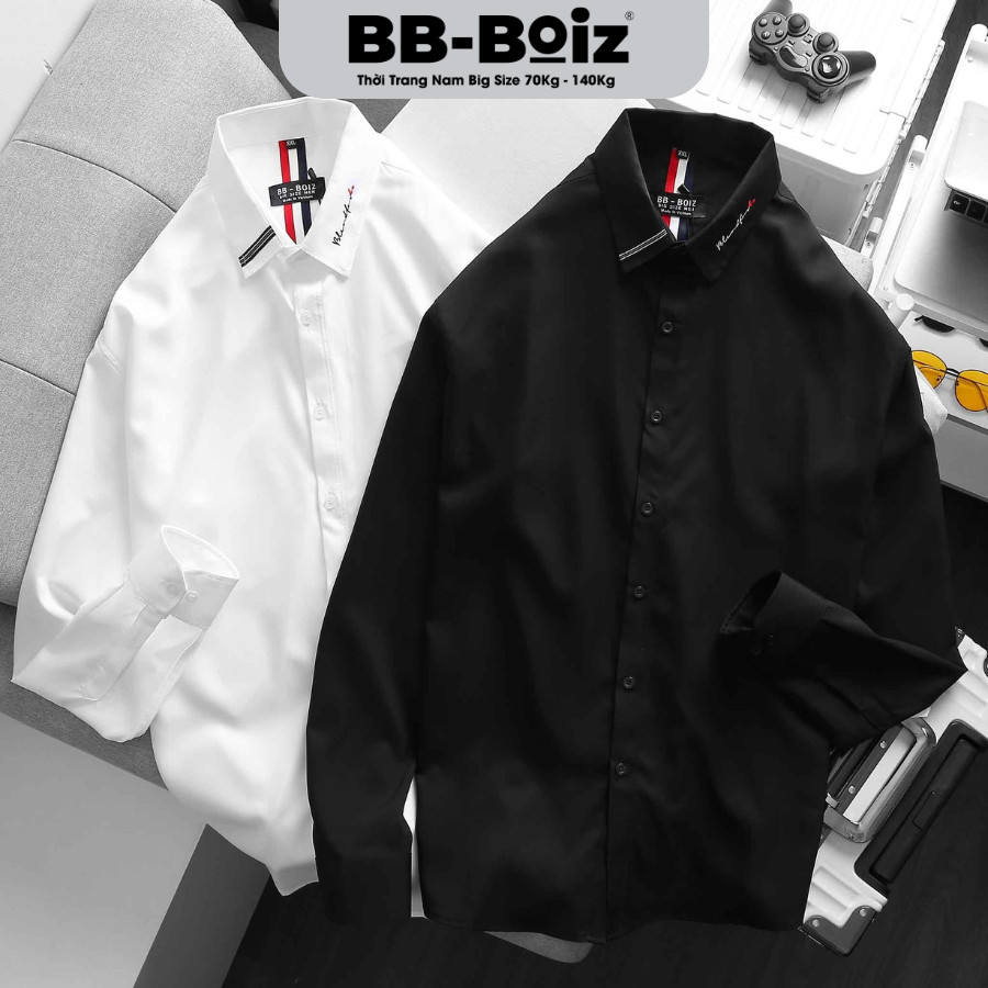[BigSize] Áo Sơ Mi Nam BB - Boiz BTay Dài Màu Trắng & Đen Bigsize 80kg - 130kg Mẫu 11