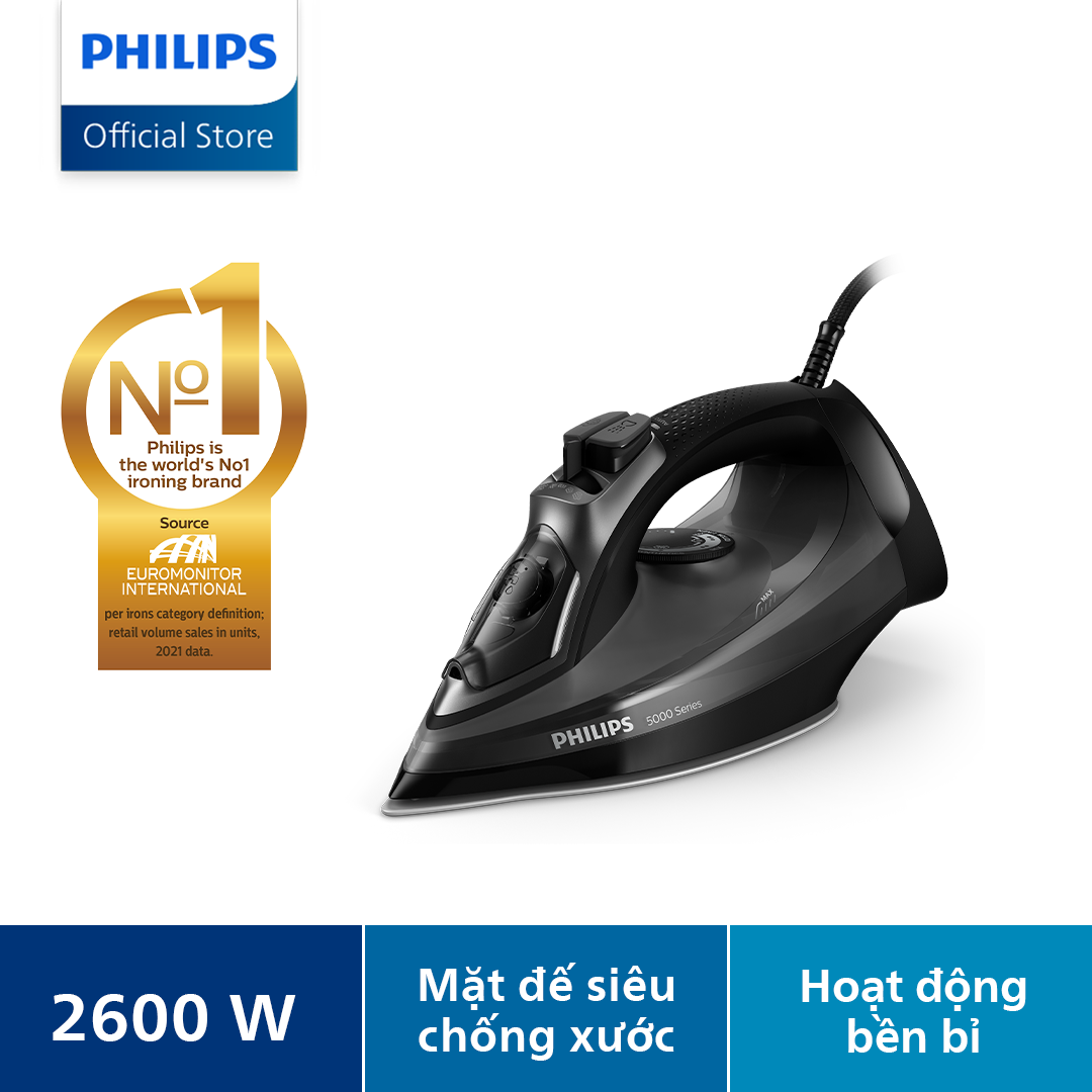 Bàn Ủi Hơi Nước Philips DST5040/80 - Công Suất 2600W - Hơi Phun 45G/Phút - Tăng Cường 200G/Phút - Mặt Đế SteamGlide Plus Chống Xước - Hàng Phân Phối Chính Hãng