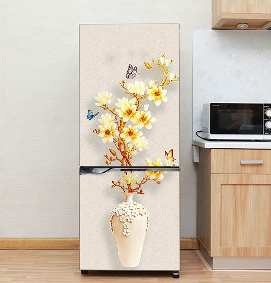 Decal, miếng dán trang trí tủ lạnh - Mẫu bình Hoa Mai