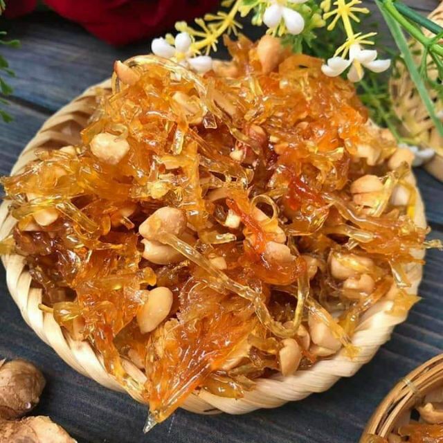 (Freeship) hủ 500gr Mứt gừng sợi dẻo mè đậu phộng