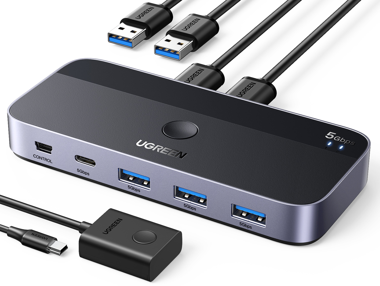 Ugreen 5gbps shared switcher 2 computer share 4 usb devices output 3 usb-a for keyboard mouse flash disk model:15705