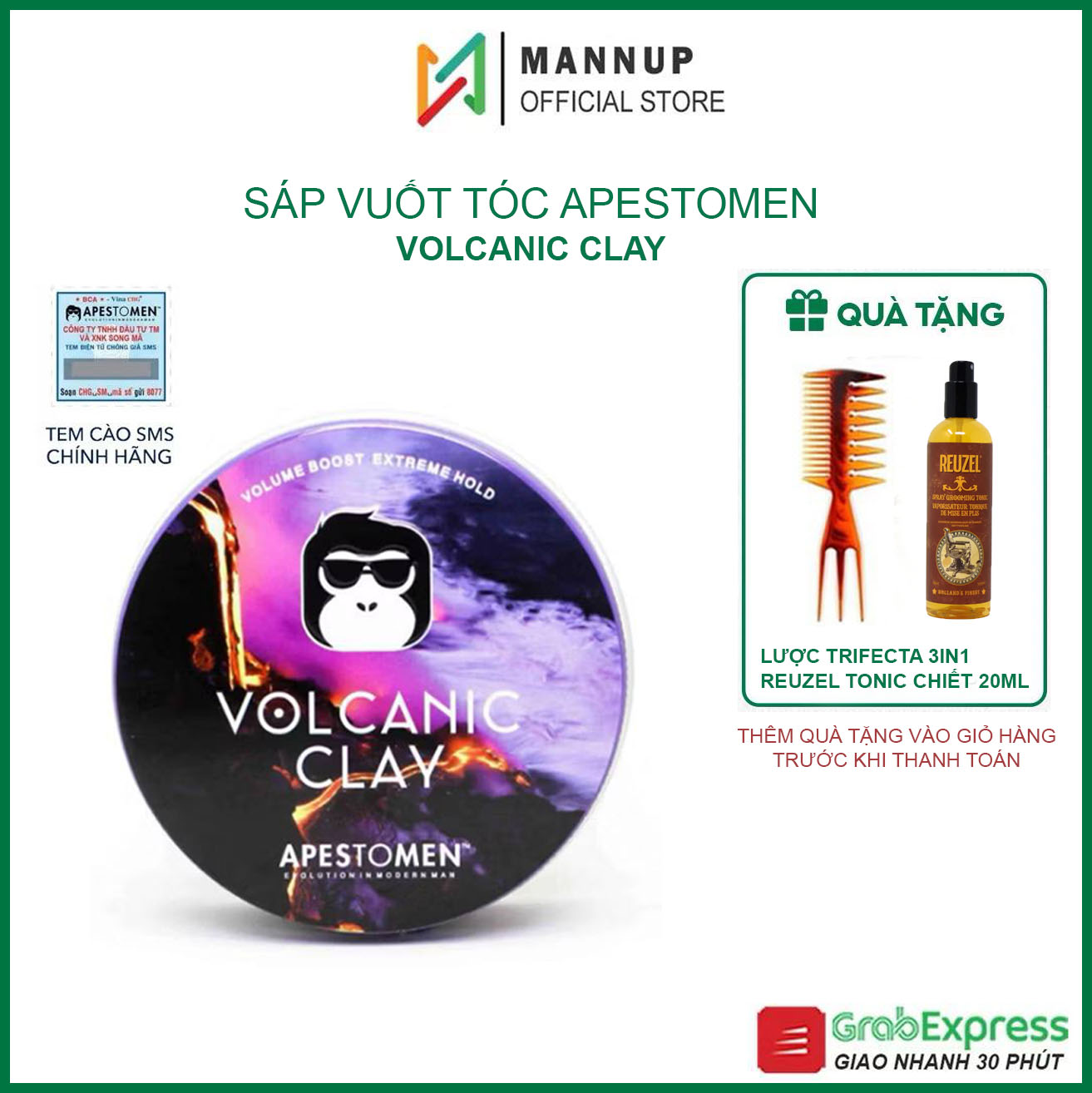 [HCM]Sáp Vuốt Tóc Apestomen Volcanic Clay Version 5 80g