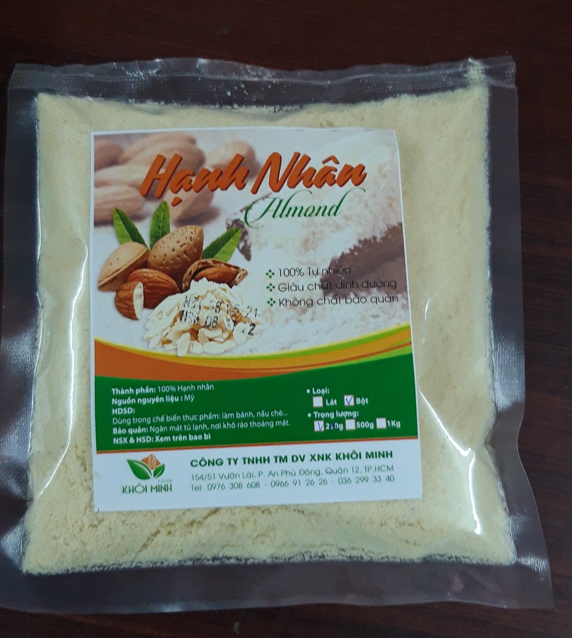 Gói 250gr BỘT HẠNH NHÂN TƯƠI NHẬP KHẨU MỸ