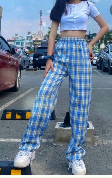 Sét bộ quàn dài caro sọc phối áo croptop gân đáng yêu TTSLA0382