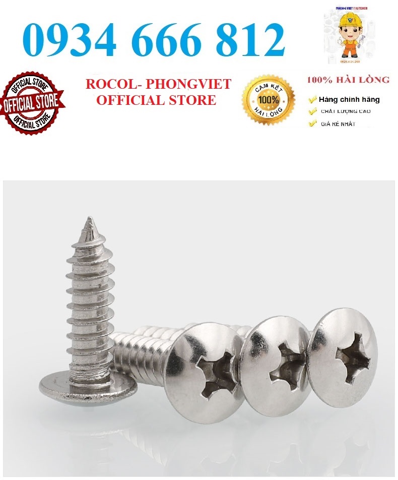 (INOX201) 50 cái Vít gỗ đầu dù M4,M5 inox201 M4,M5