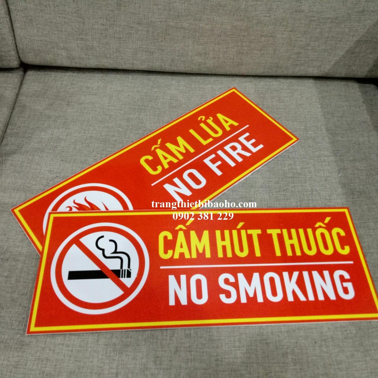 Bảng Fomex dán decal cấm lửa, ấm hút thuốc 15 x 40cm