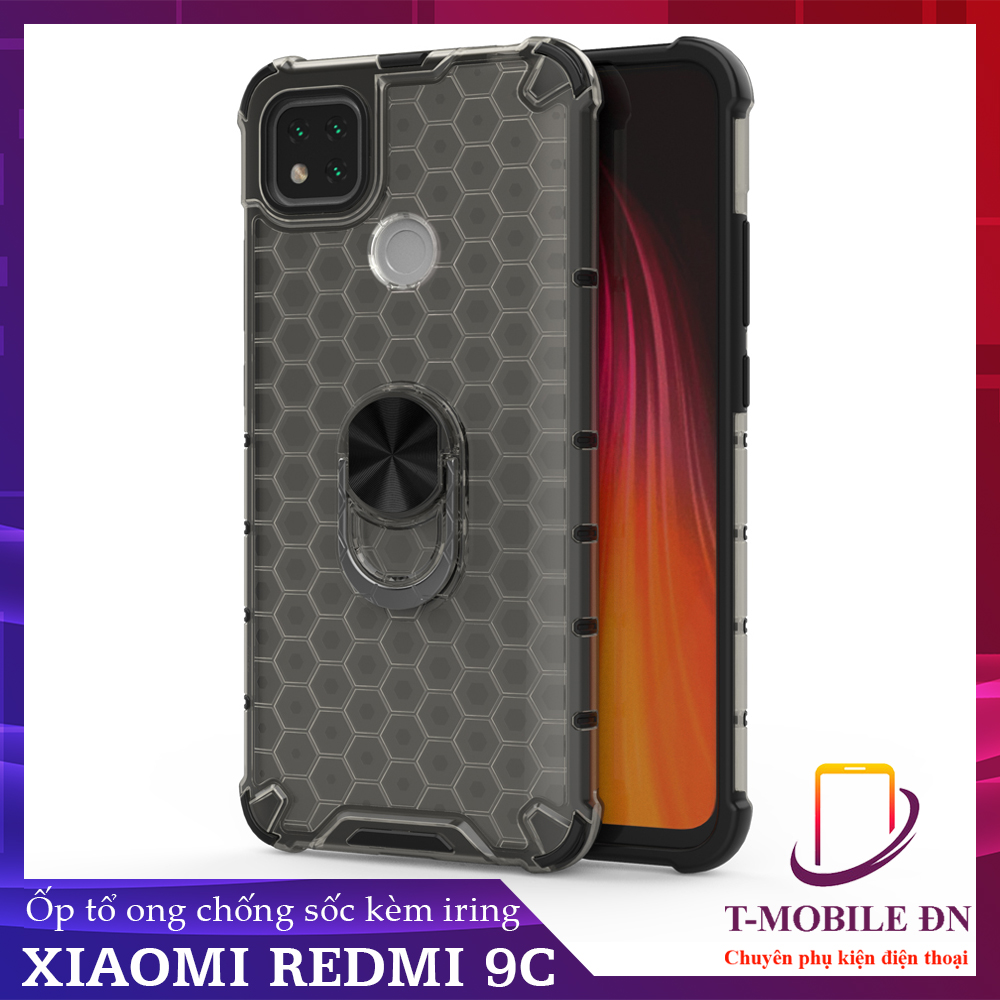 Ốp lưng Xiaomi Redmi 9C chống sốc họa tiết tổ ong kèm nhẫn iring làm giá đỡ chống xem video