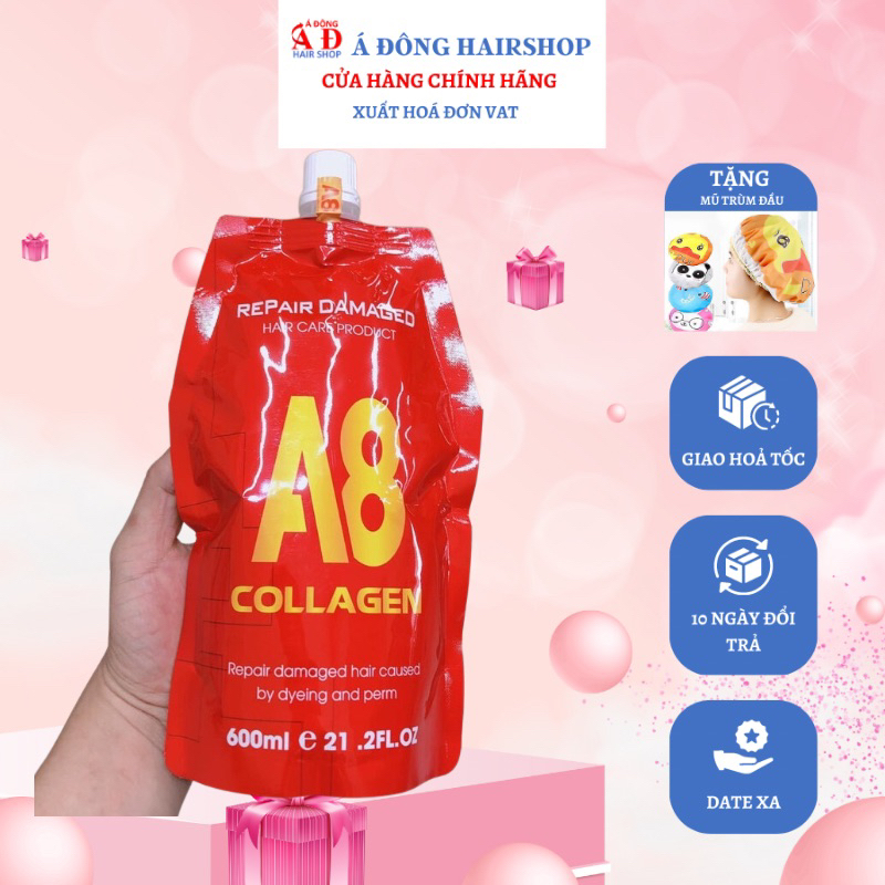 Dầu hấp ủ tóc collagen a8 phục hồi siêu mượt 600ml