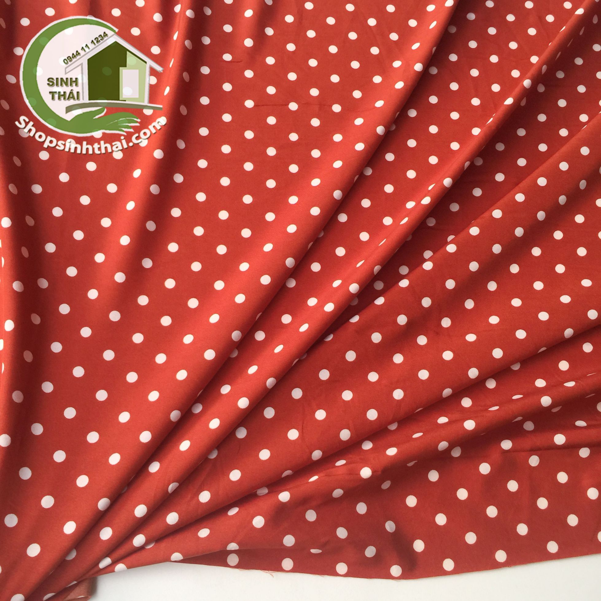 [HCM]Vải lụa Hàn Quốc chấm bi màu cam đất [ 1 mét x khổ 155cm ] Cắt thành 1 tấm liền tùy theo số lần đặt