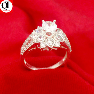 Nhẫn nữ Bạc Quang Thản, nhẫn bạc nữ ổ kết gắn đá kim cương nhân tạo 6ly thumbnail