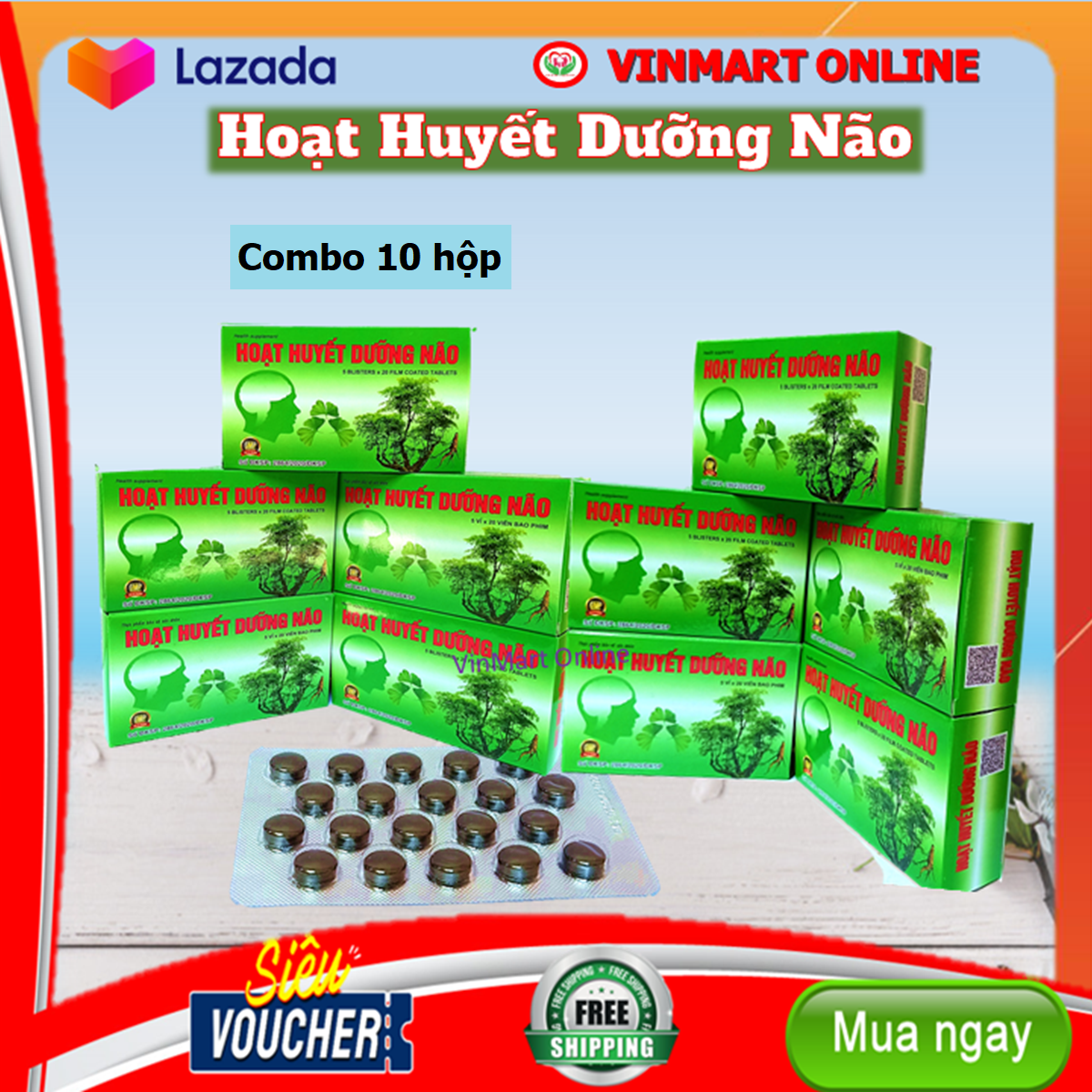 [Combo 5 Hộp] Hoạt Huyết Dưỡng Não- Hỗ trợ hoạt huyết, an thần, tăng cường tuần hoàn máu não. Hỗ trợ điều trị sau tai biến mạch máu não. Hộp 100 viên