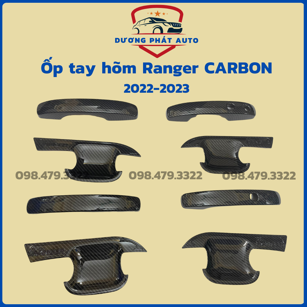 Ốp tay nắm, hõm cửa carbon xe ford ranger 2022- 2023 vân cacbon cao cấp