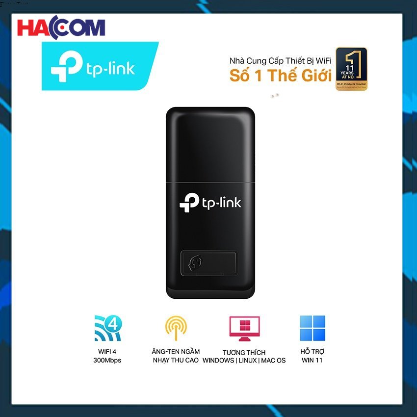 Card mạng không dây USB TP-Link TL-WN823N Wireless N300Mbps Kích thước nhỏ thiết kế thuận tiện cho tính di động