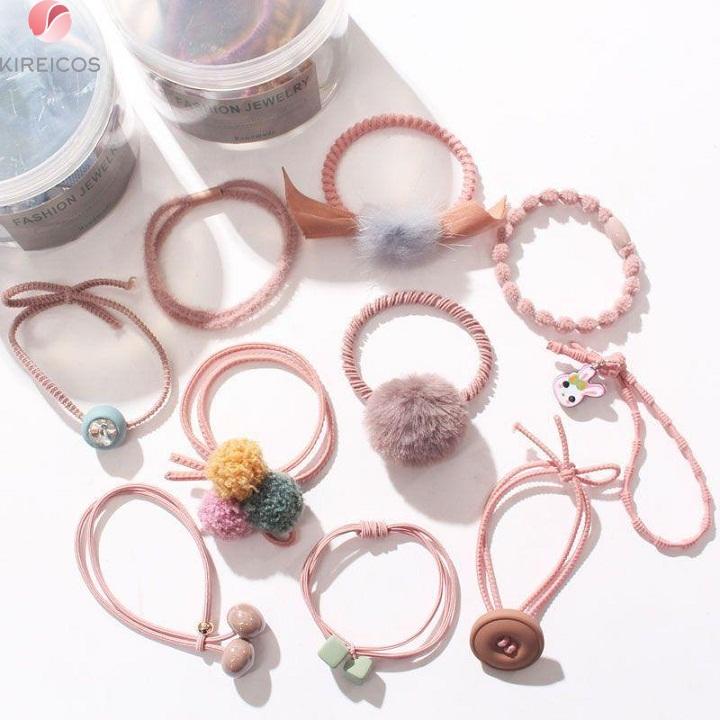 Set 10 Dây Cột Tóc Buộc Tóc Cúc Áo Hàn Quốc Cao Cấp