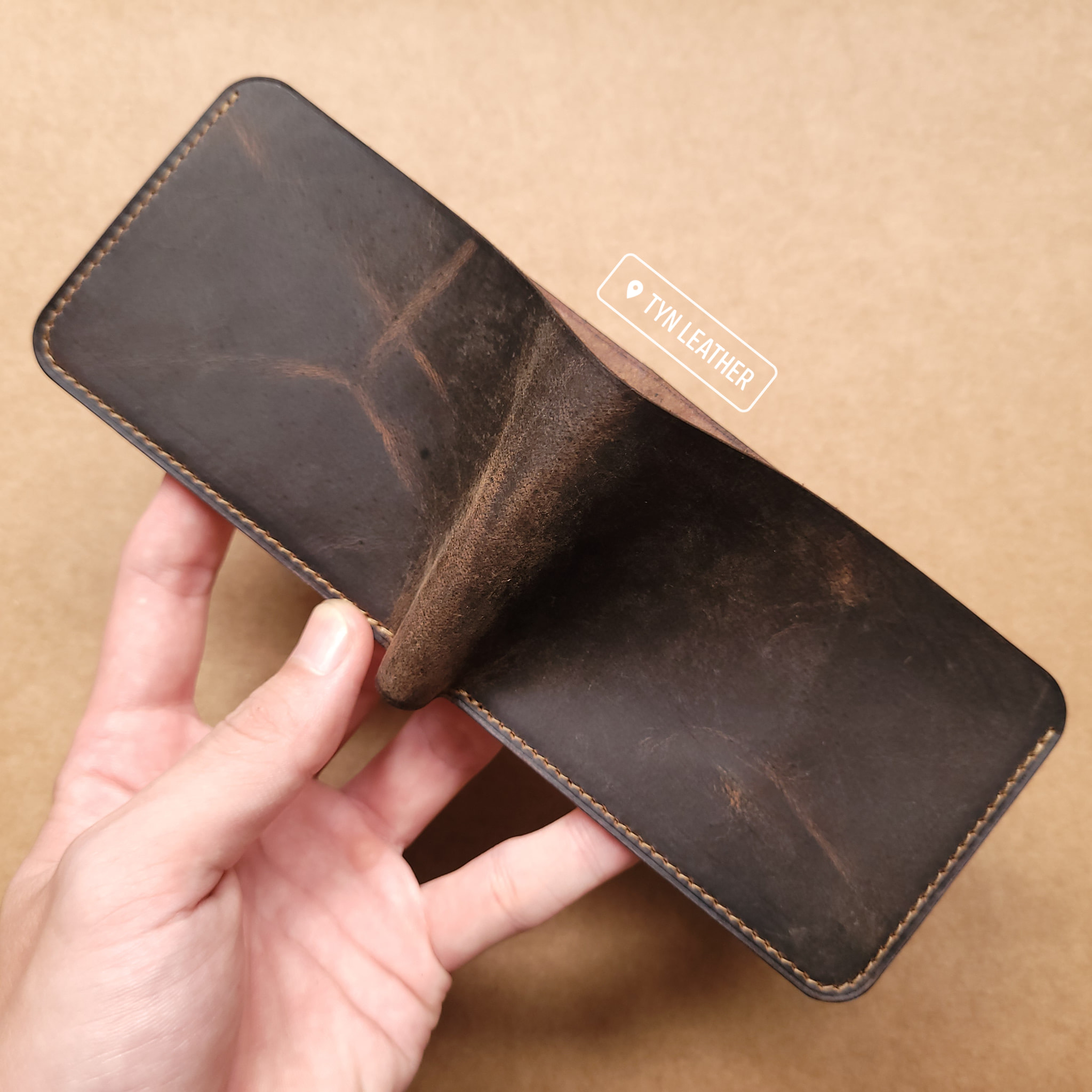 Ví Ngang Nam Mini, Da Bò Thật, Hàng Handmade 100%