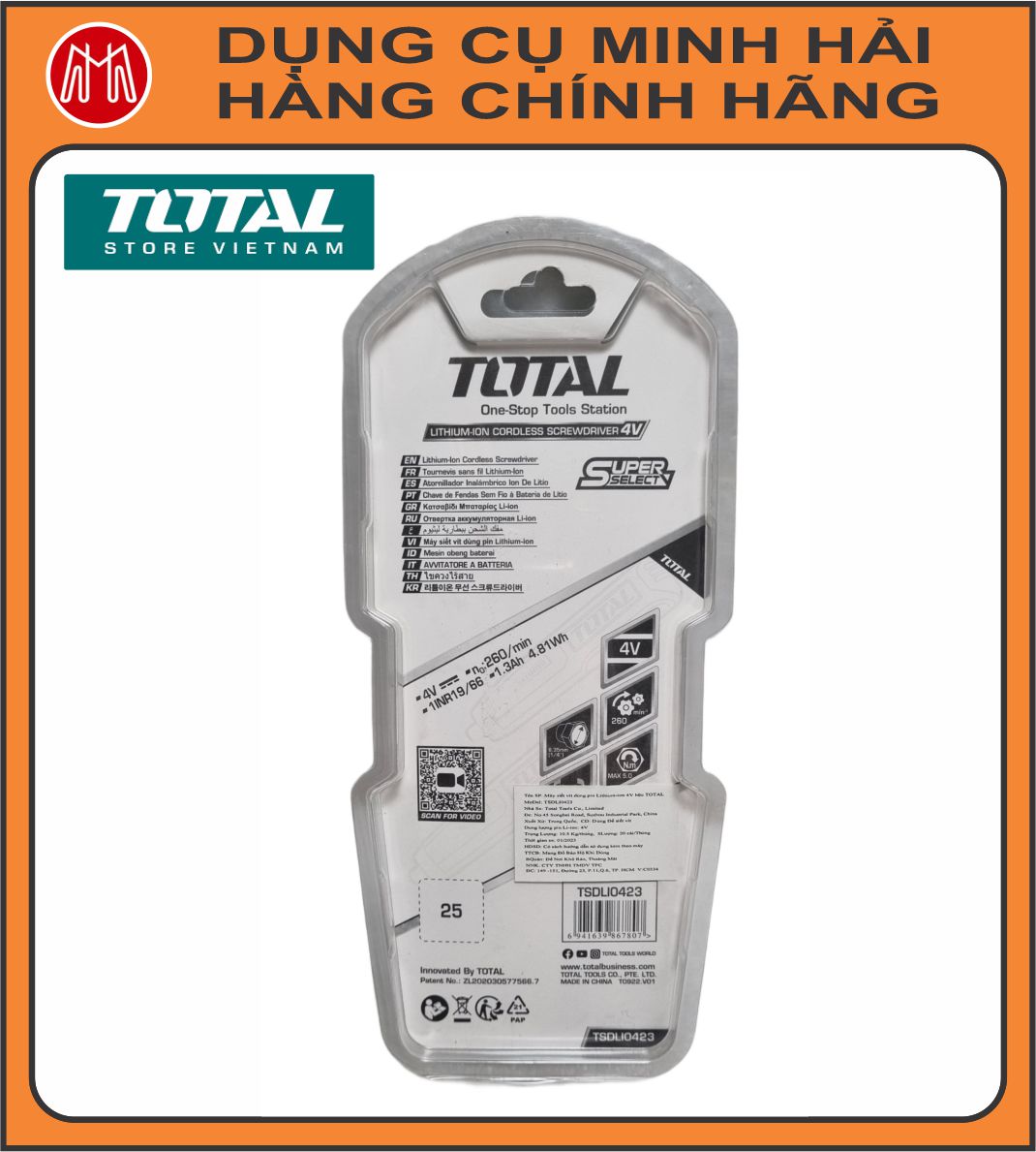 Máy siết vít dùng pin 4V TOTAL TSDLI0423