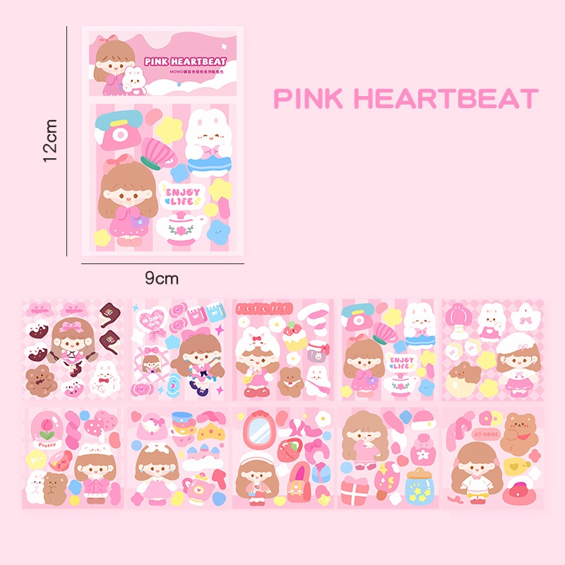 Combo 10 tấm sticker cắt sẵn cute trang trí sổ, bình nước,...