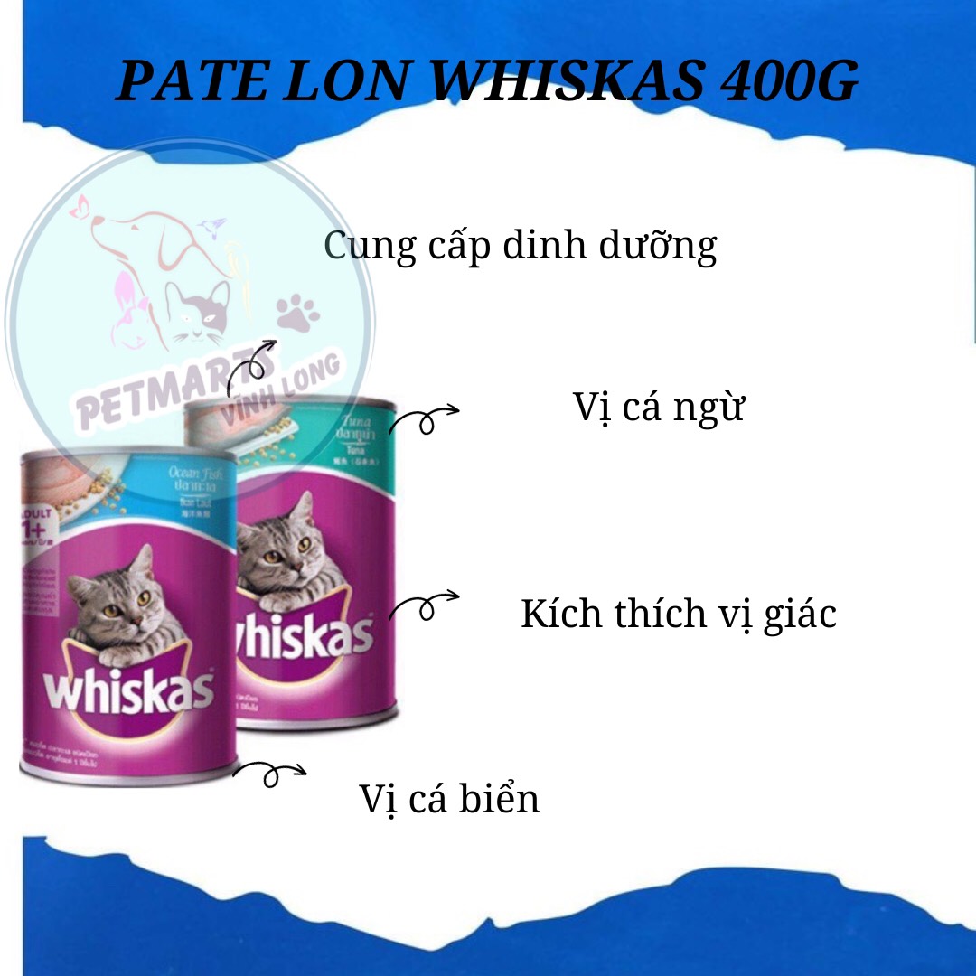 Thức ăn mèo Whiskas lon 400g vị cá biển, cá ngừ
