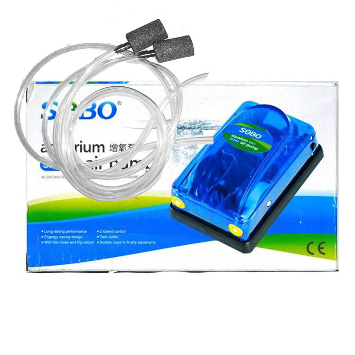 Máy sủi oxy cho hồ cá Sobo SB-648A sủi 2 vòi (KÈM 2 ĐẦU SỦI VÀ ỐNG), Bơm đôi SOBO SB-648A, Bơm đôi sục khí trong suốt SB-648A Bơm bơm khí bơm bể cá