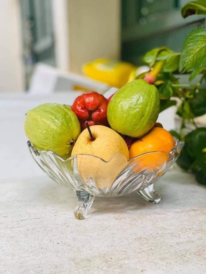 [HCM]DĨA TRÁI CÂY THỦY TINH 3 CHÂN