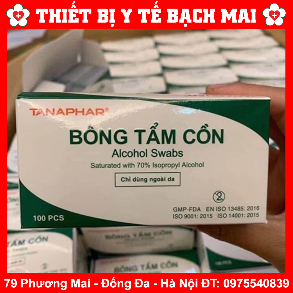 Bông Tẩm Cồn TANAPHAR - Gạc Tẩm Cồn Alcohol Swabs [Hộp 100 Miếng]